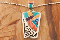 Navajo Artist Calvin Begay Genuine Gemstone Sterling Silver Pendant